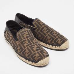 Fendi Brown/Black Zucca Canvas and Leather Foldable Espadrilles Size 41