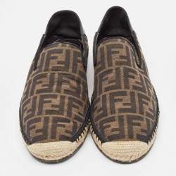 Fendi Brown/Black Zucca Canvas and Leather Foldable Espadrilles Size 41