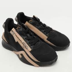Fendi Black Neoprene and Nylon Flow Low Top Sneakers Size 37