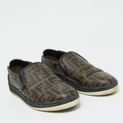 Fendi Brown Zucca Coated Canvas Slip On Sneakers Size 43