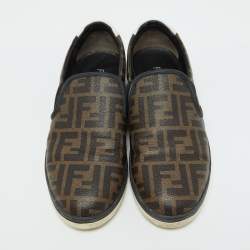 Fendi Brown Zucca Coated Canvas Slip On Sneakers Size 43