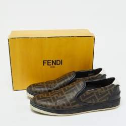 Fendi Brown Zucca Coated Canvas Slip On Sneakers Size 43