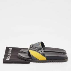 Pre Owned Fendi Grey/Yellow FF Rubber Fussbett Slides Size 42