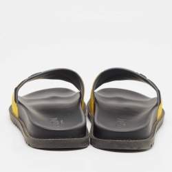 Pre Owned Fendi Grey/Yellow FF Rubber Fussbett Slides Size 42