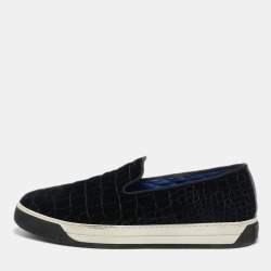 Fendi Black Velvet and Leather Slip On Sneakers Size 43.5