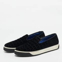 Fendi Black Velvet and Leather Slip On Sneakers Size 43.5