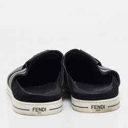 Pre Owned Fendi Black Leather Flat Mules Size 44