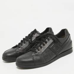  Fendi Black Zucca Canvas and Leather Low Top Sneakers Size 43