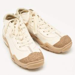 Fendi Cream Canvas and Rubber Lace Up Sneakers Size 42