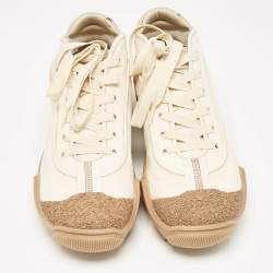 Fendi Cream Canvas and Rubber Lace Up Sneakers Size 42