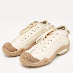 Fendi Cream Canvas and Rubber Lace Up Sneakers Size 42