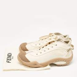 Fendi Cream Canvas and Rubber Lace Up Sneakers Size 42