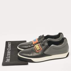 Fendi Black/Grey Leather Vocabulary Face Leather  Detail Slip On Sneakers Size 44