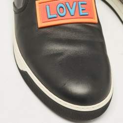 Fendi Black/Grey Leather Vocabulary Face Leather  Detail Slip On Sneakers Size 44