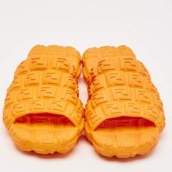 Pre Owned Fendi Orange  Rubber Cloud Ff Logo Slide Sandals Size 42