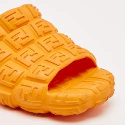 Pre Owned Fendi Orange  Rubber Cloud Ff Logo Slide Sandals Size 42