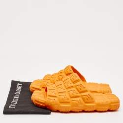 Pre Owned Fendi Orange  Rubber Cloud Ff Logo Slide Sandals Size 42