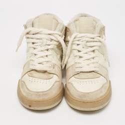 Fendi White Leather and Suede Fendi Match High Top Sneakers Size 43