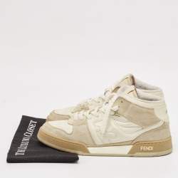 Fendi White Leather and Suede Fendi Match High Top Sneakers Size 43