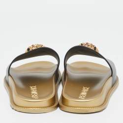 Pre Owned Fendi X Versace  Black Leather Fendace Slide Flats Size 43                        