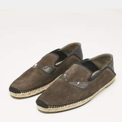 Fendi Navy Black/Green Suede Monster Eyes Slip On Espadrilles Size 44