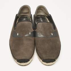 Fendi Navy Black/Green Suede Monster Eyes Slip On Espadrilles Size 44