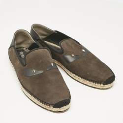 Fendi Navy Black/Green Suede Monster Eyes Slip On Espadrilles Size 44