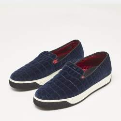 Fendi Navy Blue/Black Croc Print Velvet Slip On Smoking Slippers Size 43