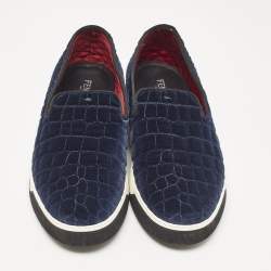 Fendi Navy Blue/Black Croc Print Velvet Slip On Smoking Slippers Size 43