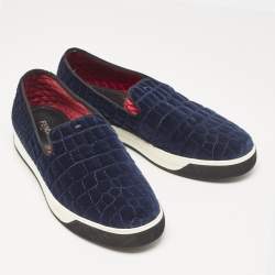 Fendi Navy Blue/Black Croc Print Velvet Slip On Smoking Slippers Size 43