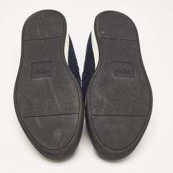 Fendi Navy Blue/Black Croc Print Velvet Slip On Smoking Slippers Size 43