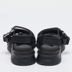 Fendi Black Canvas and Rubber Flow Flat Sandals Size 43