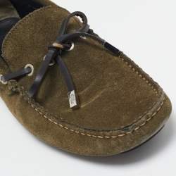 Fendi Oilve Green Suede Slip On Loafers Size 40