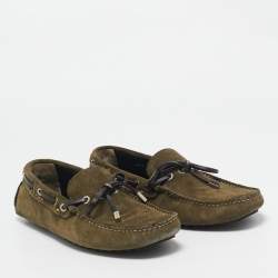 Fendi Oilve Green Suede Slip On Loafers Size 40