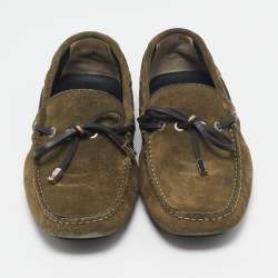 Fendi Oilve Green Suede Slip On Loafers Size 40