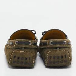 Fendi Oilve Green Suede Slip On Loafers Size 40