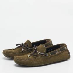 Fendi Oilve Green Suede Slip On Loafers Size 40