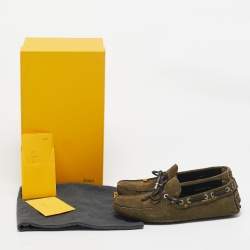 Fendi Oilve Green Suede Slip On Loafers Size 40