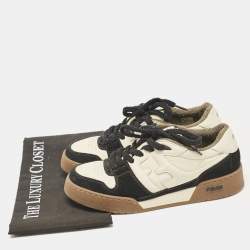 Fendi Cream/Black Leather And Suede Match Lace Up Sneakers Size 38