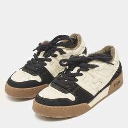 Fendi Cream/Black Leather And Suede Match Lace Up Sneakers Size 38