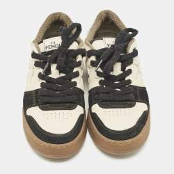 Fendi Cream/Black Leather And Suede Match Lace Up Sneakers Size 38