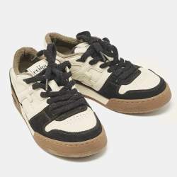 Fendi Cream/Black Leather And Suede Match Lace Up Sneakers Size 38
