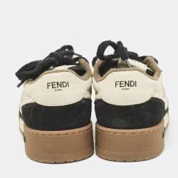 Fendi Cream/Black Leather And Suede Match Lace Up Sneakers Size 38