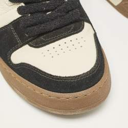 Fendi Cream/Black Leather And Suede Match Lace Up Sneakers Size 38