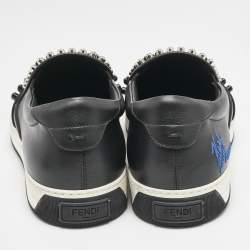 Fendi Black Leather Karlito Studded Low Top Slip On Sneakers Size 44