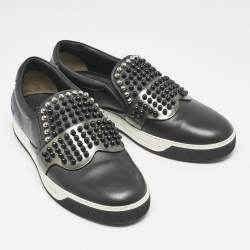 Fendi Black Leather Karlito Studded Low Top Slip On Sneakers Size 44