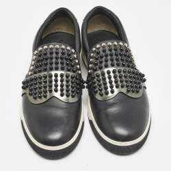 Fendi Black Leather Karlito Studded Low Top Slip On Sneakers Size 44