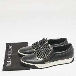 Fendi Black Leather Karlito Studded Low Top Slip On Sneakers Size 44