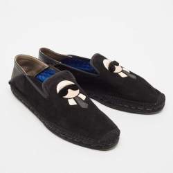 Fendi Black Suede Karlito Slip On Espadrille Flats Size 44