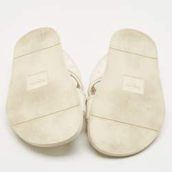 Fendi Off White Zucca Fabric and Leather Crisscross Flat Slides Size 42
